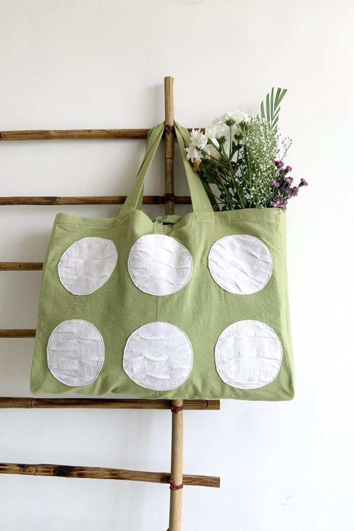 Green handloom cotton applique bag