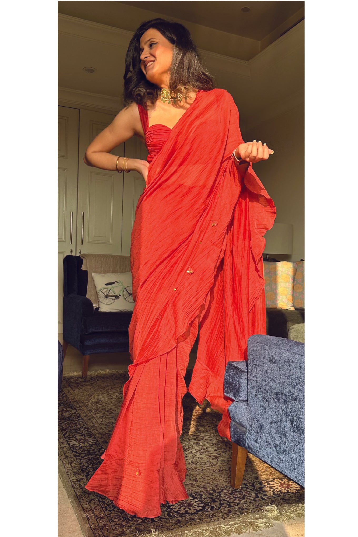Red carnation saree