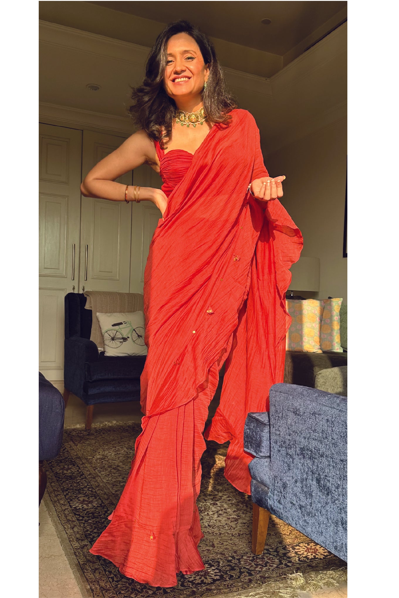 Red carnation saree