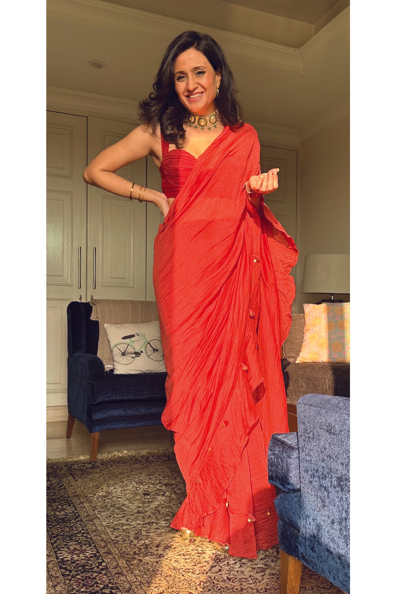 Red carnation saree