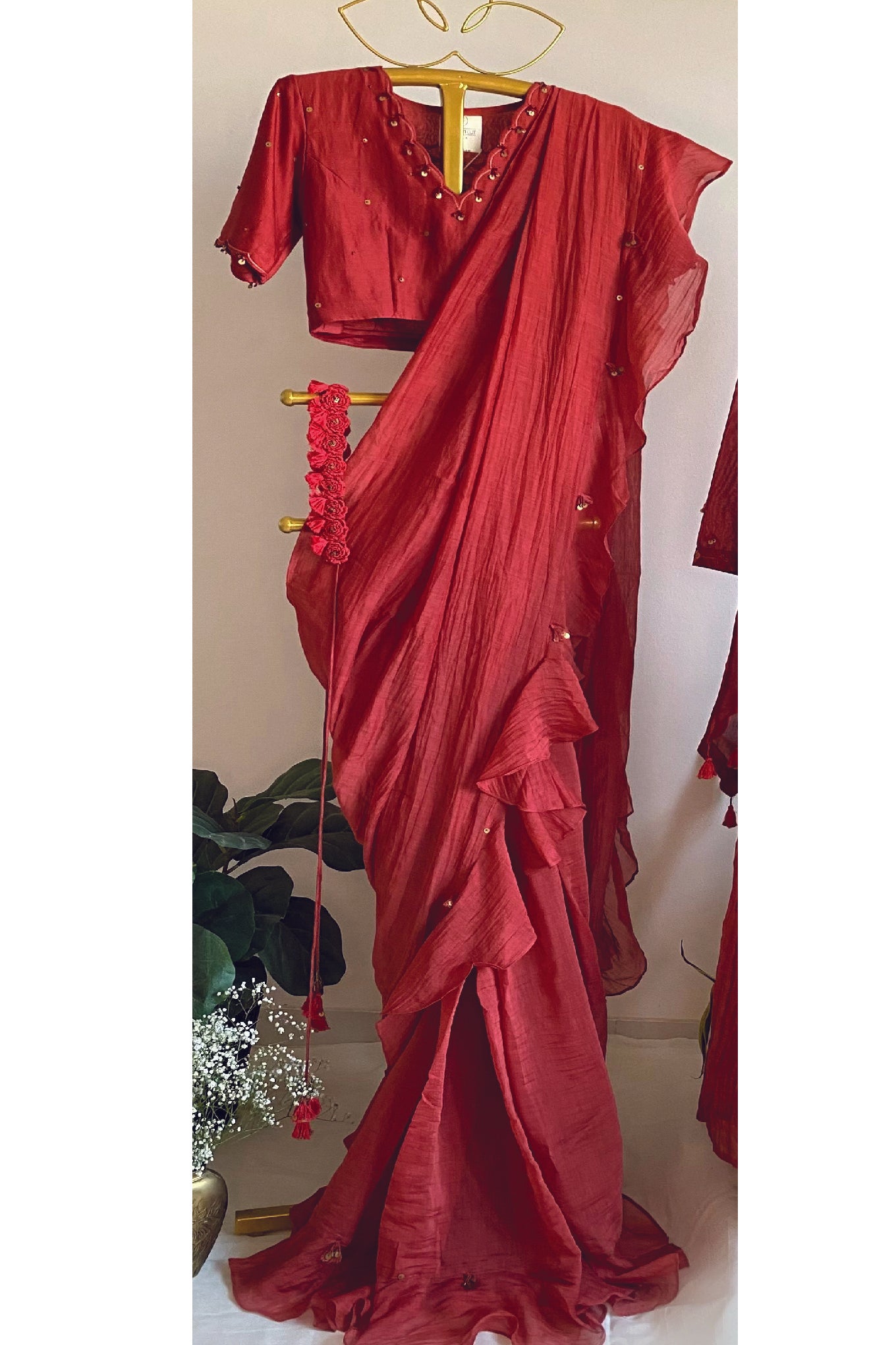 Red carnation saree