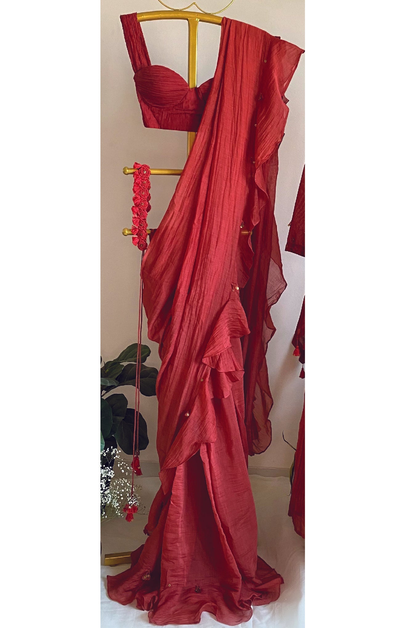 Red carnation saree