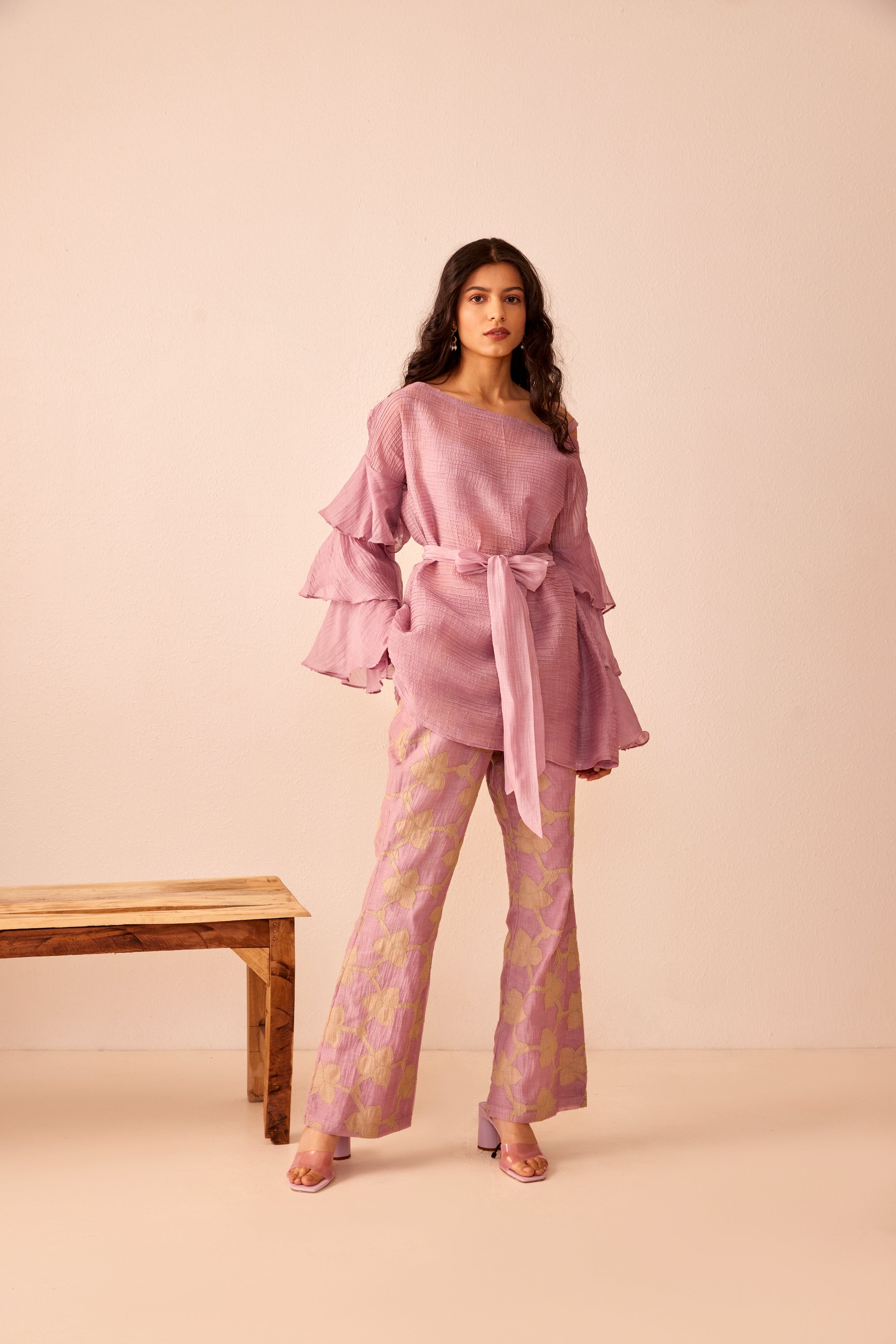 Lavender chanderi silk pleated top