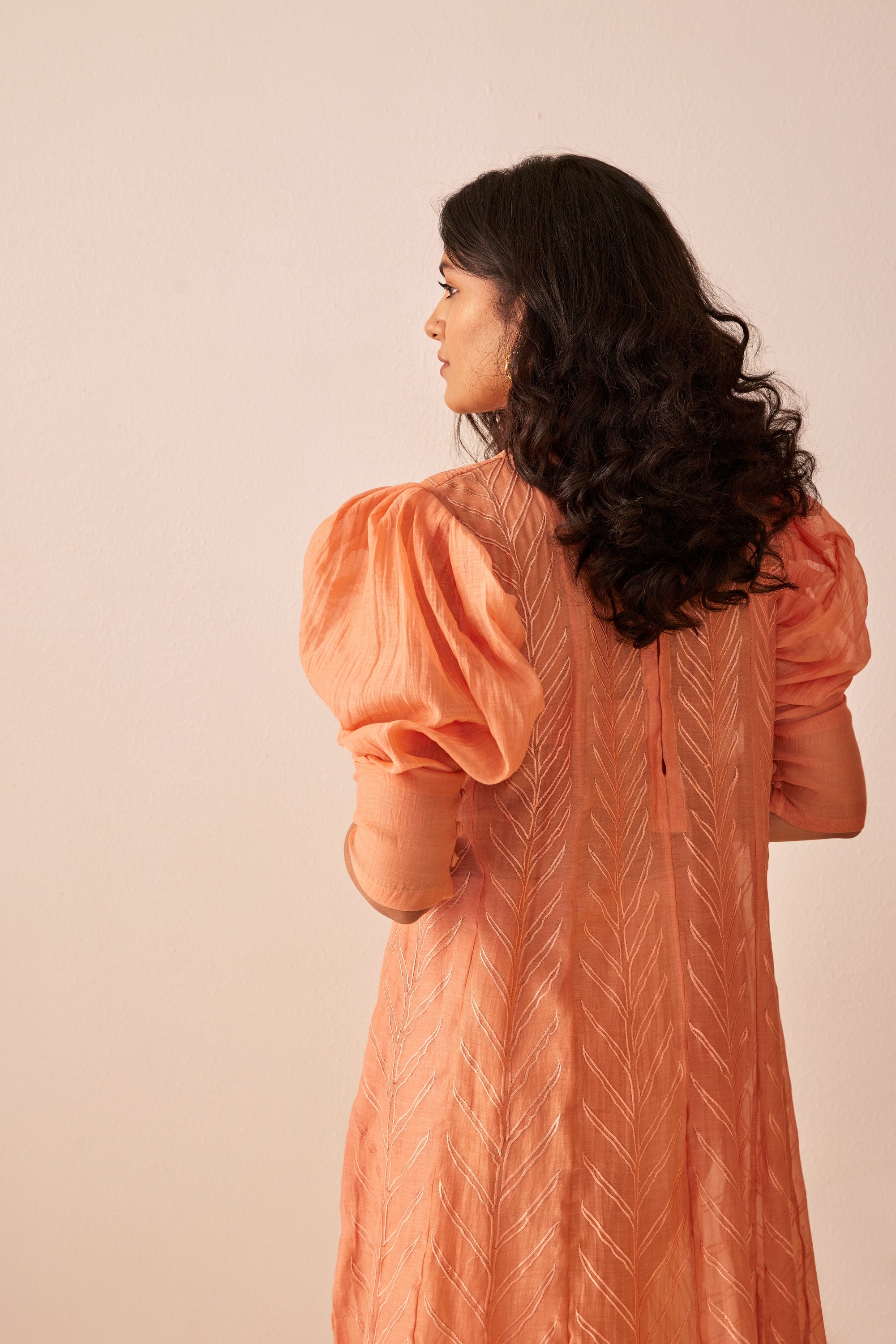 Peach chanderi silk embroidered kurta