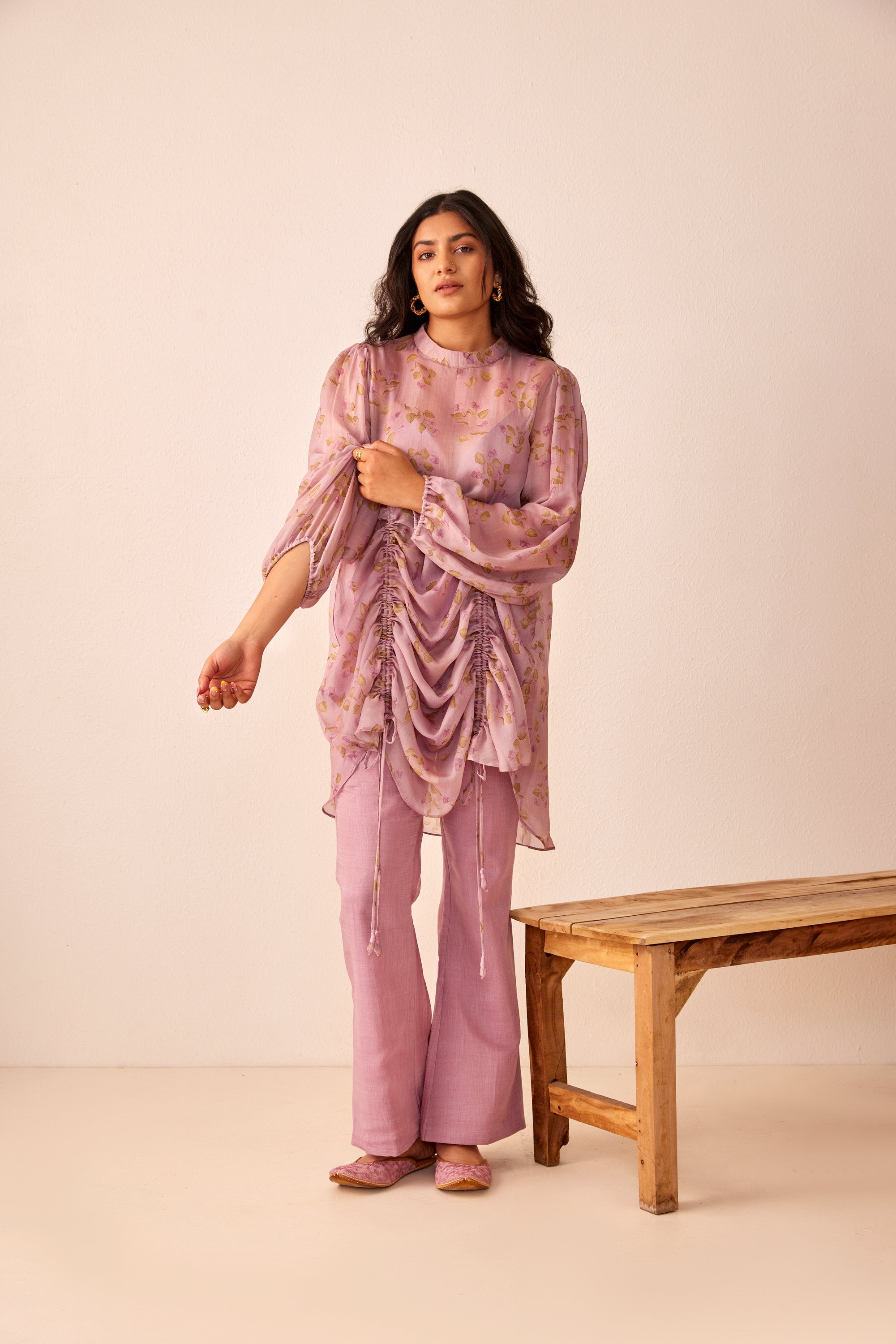 Lavender printed silk top