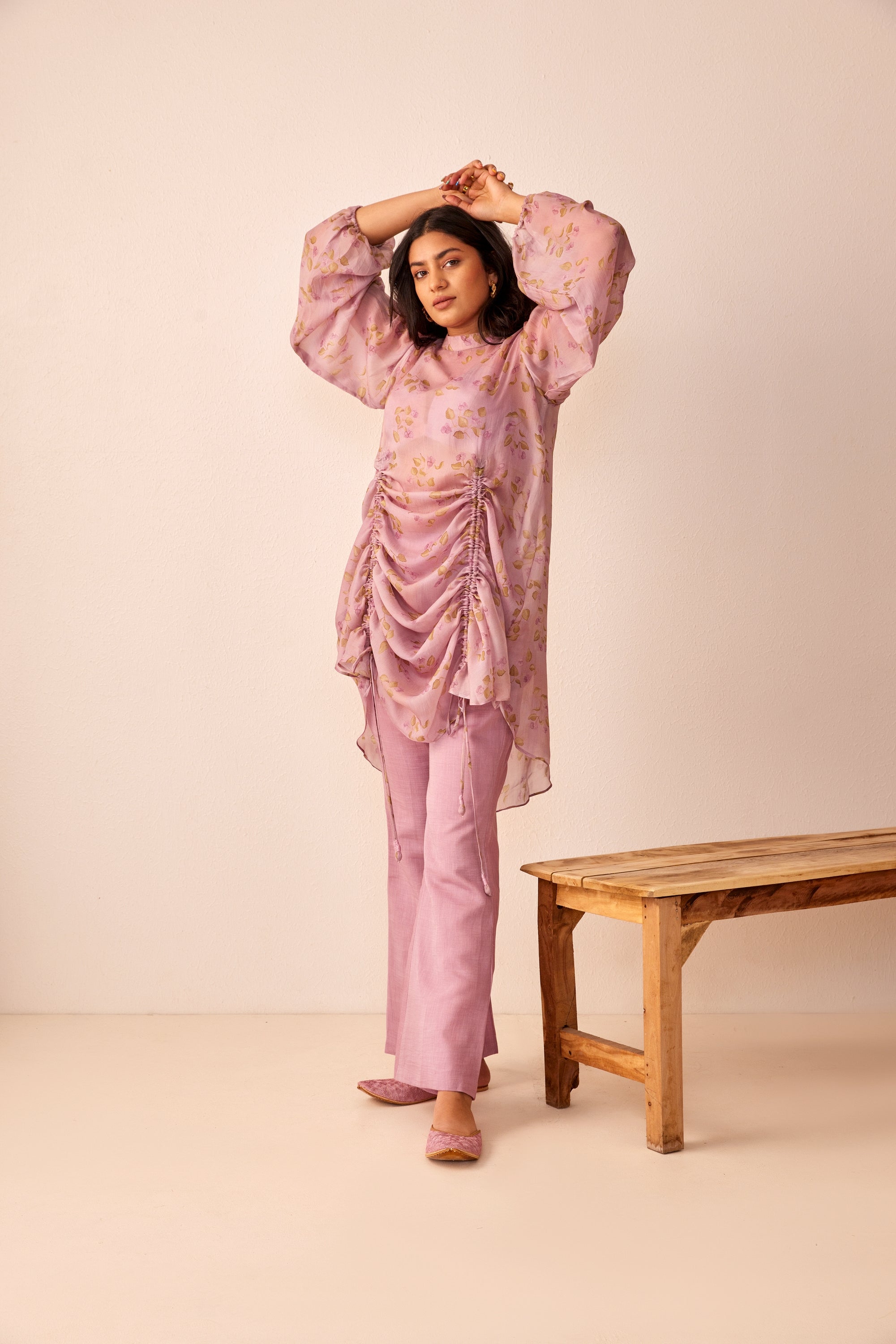 Lavender printed silk top