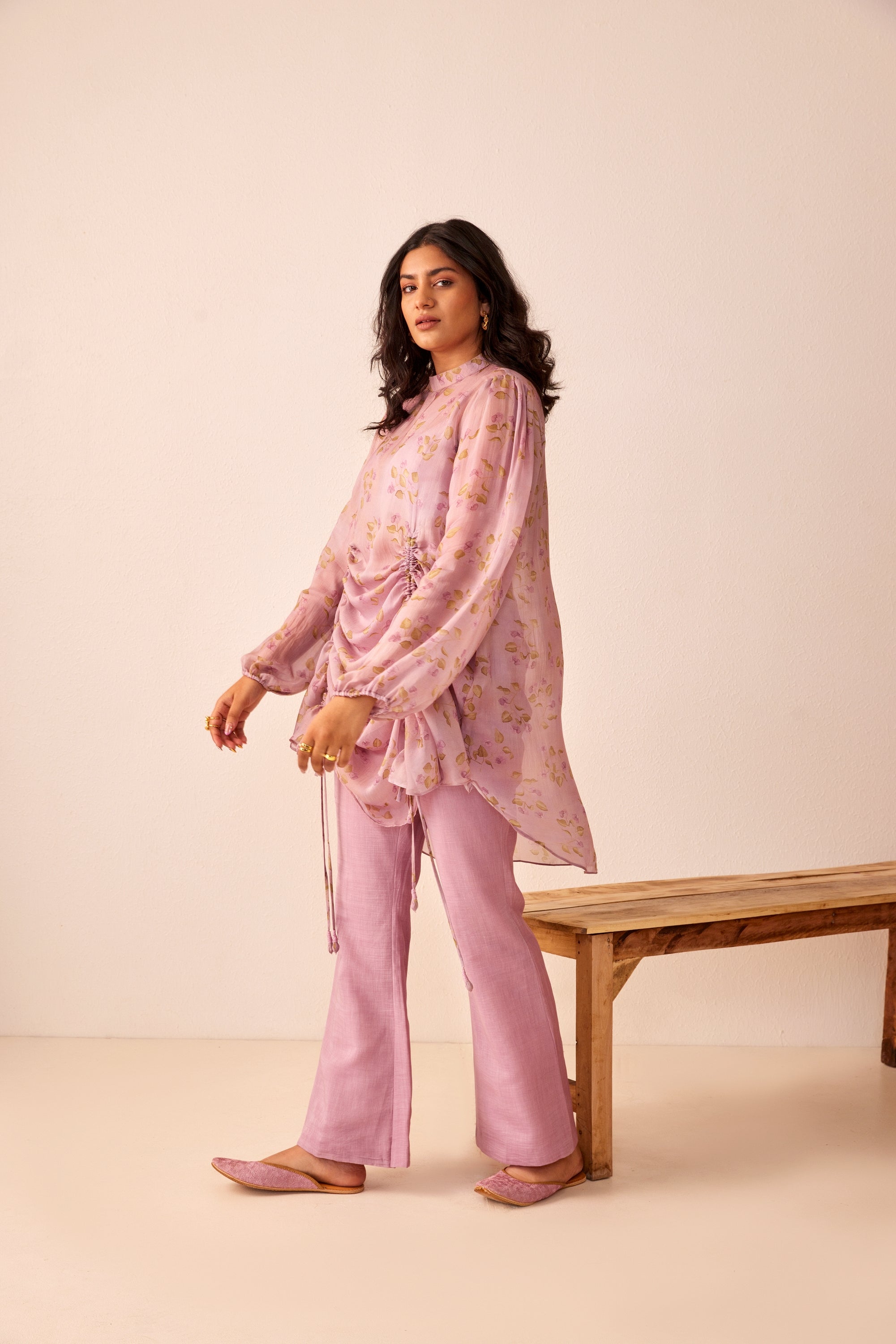 Lavender printed silk top