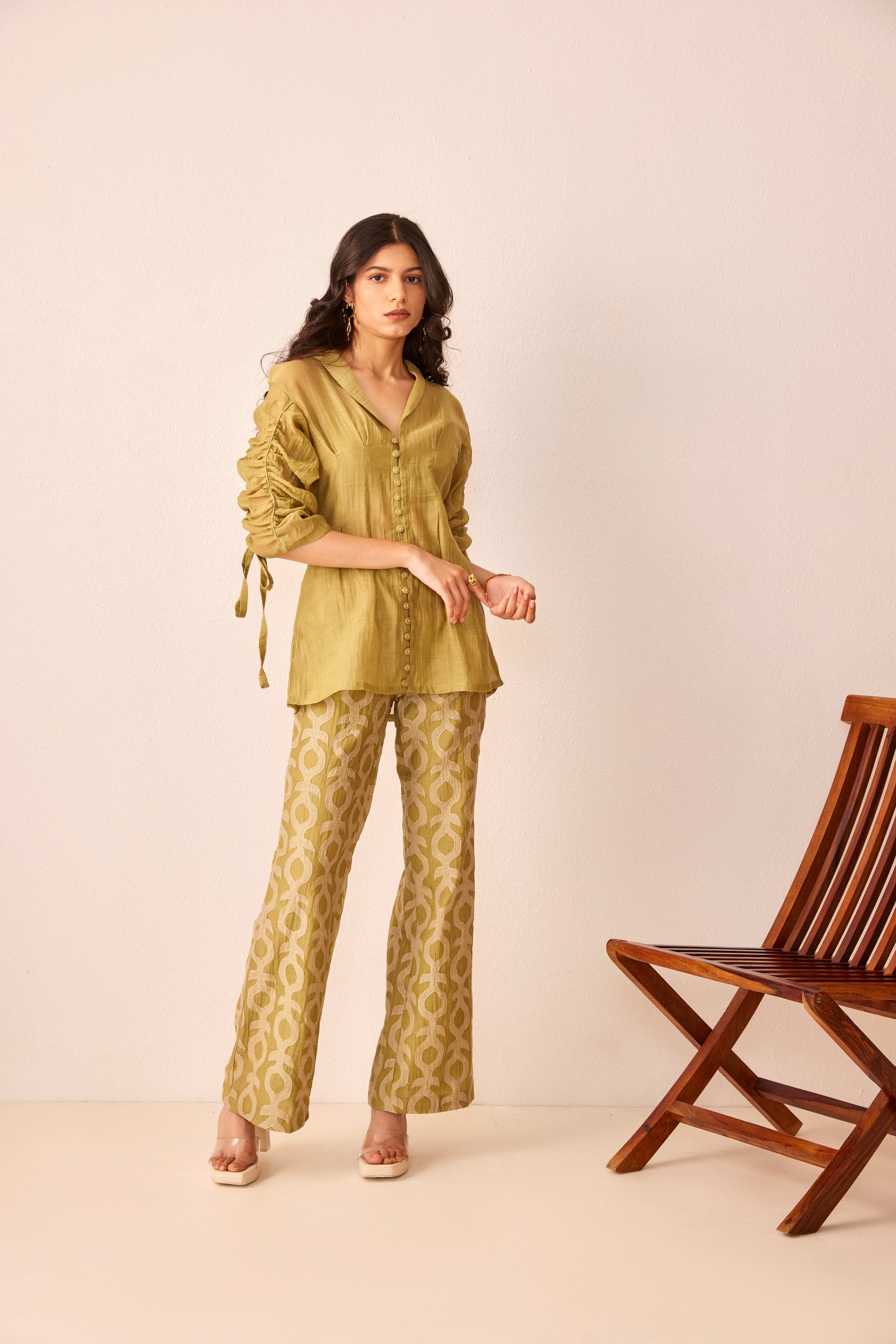 Green chanderi silk top