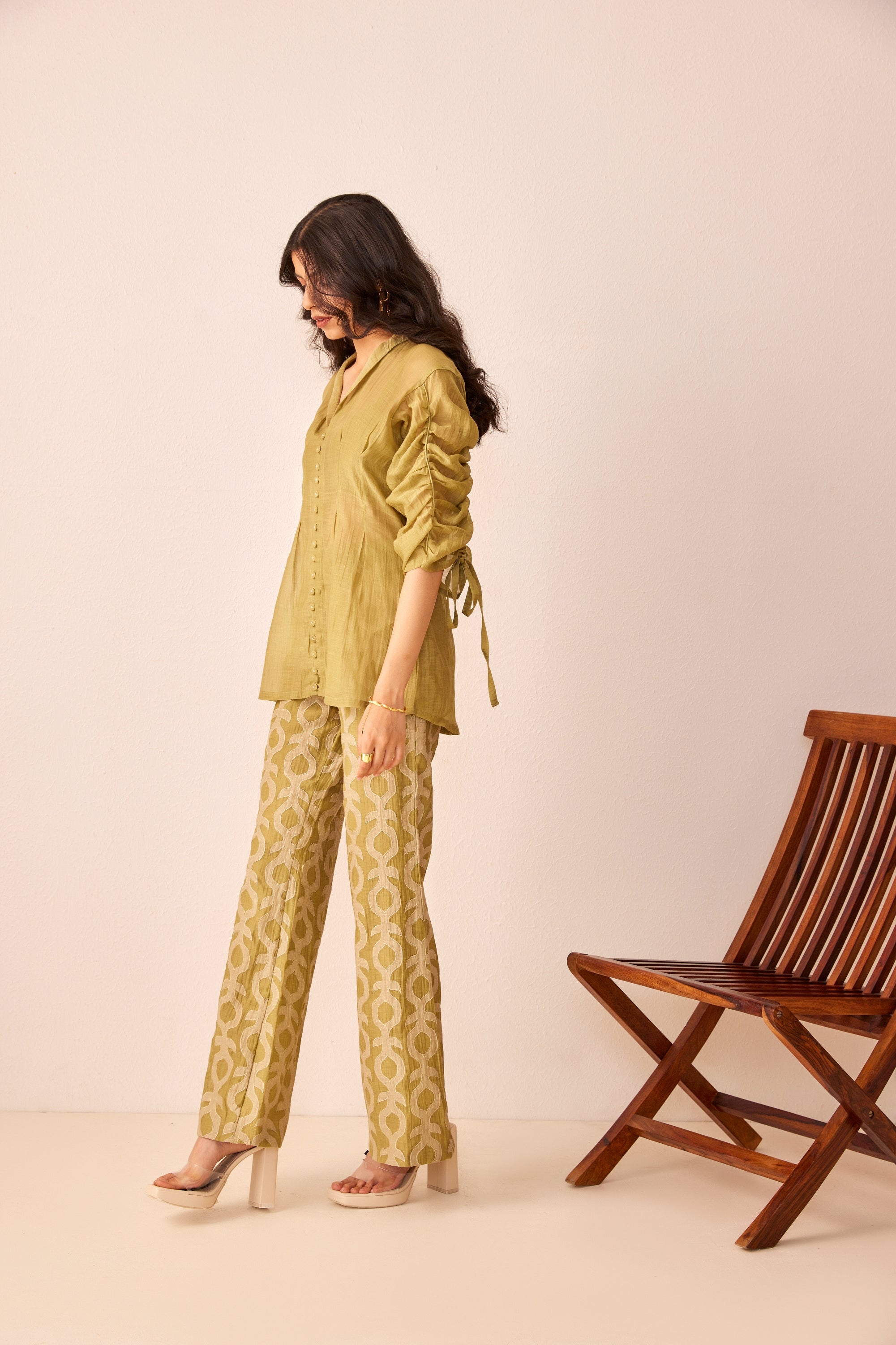 Green chanderi silk top