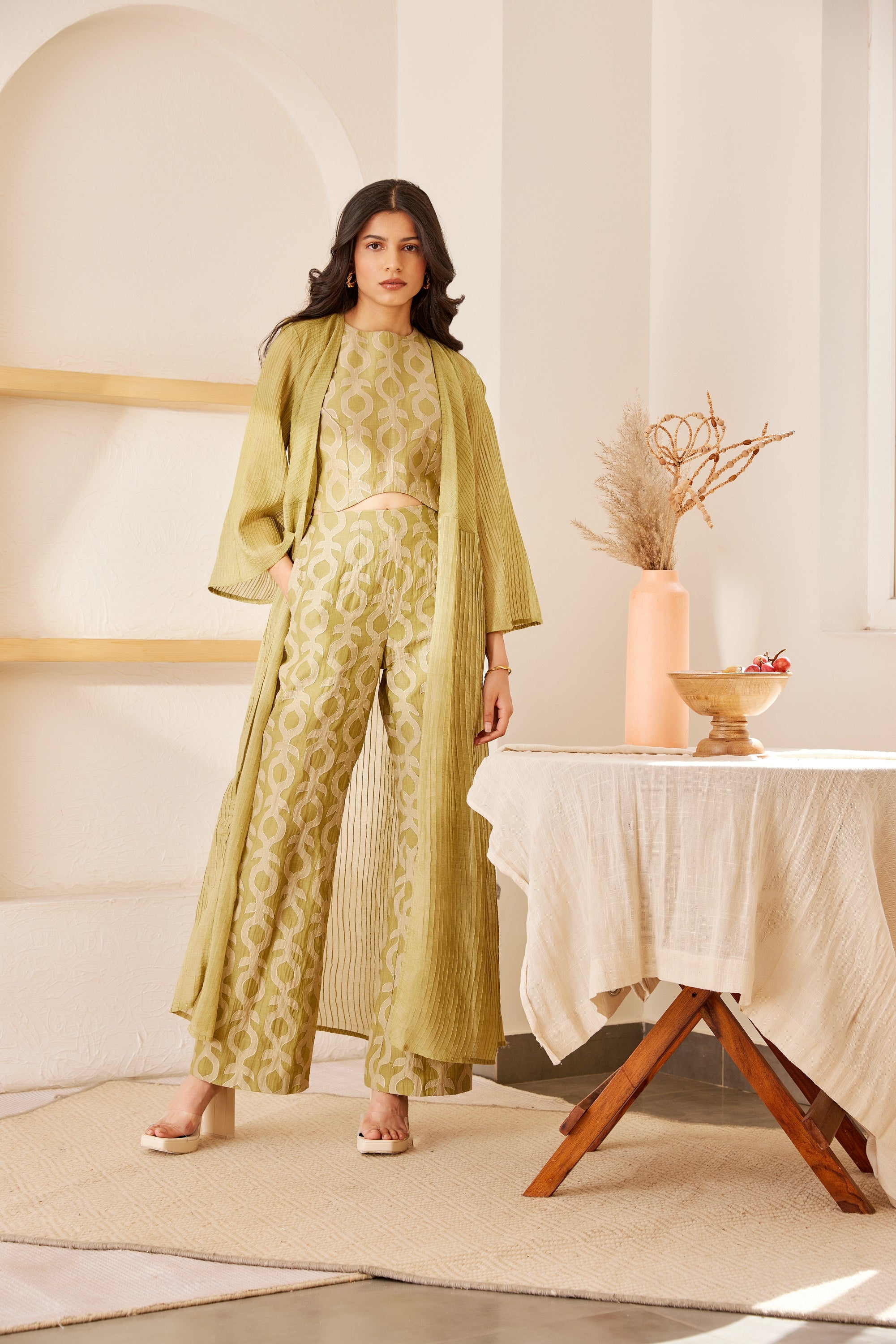 Green chanderi silk embroidered co-ord set