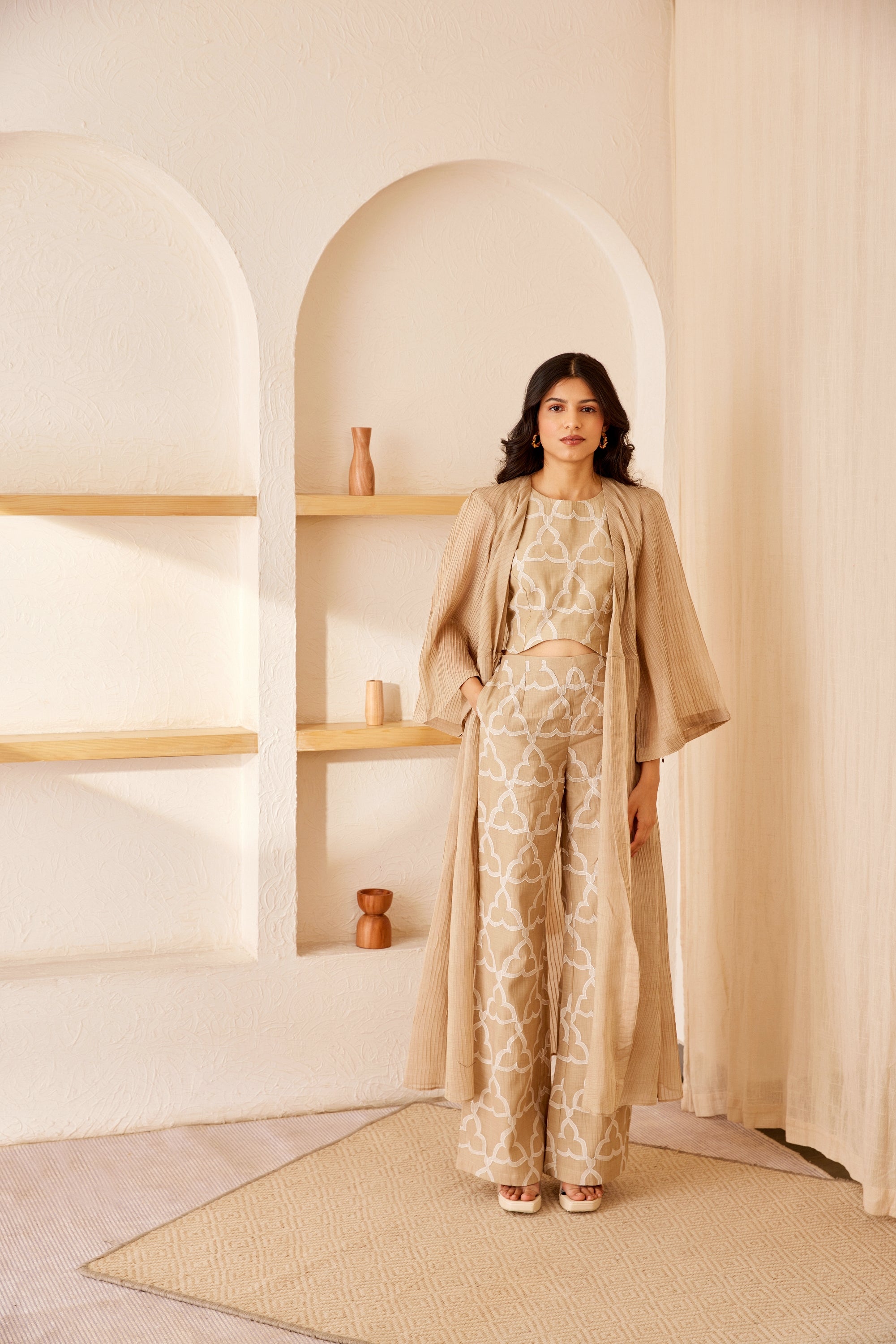 Beige chanderi silk embroidered co-ord set