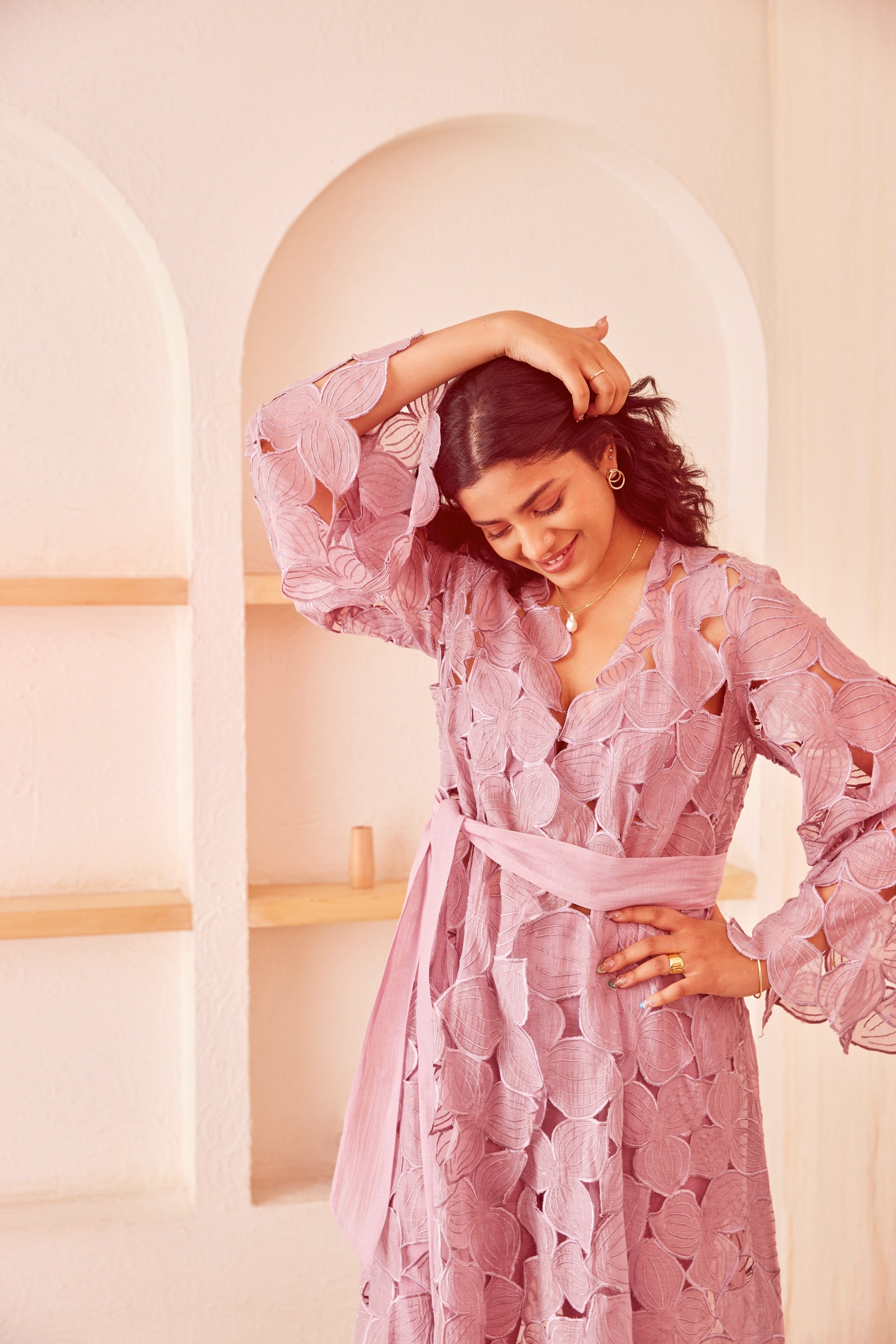 Lavender chanderi silk embroidered jacket