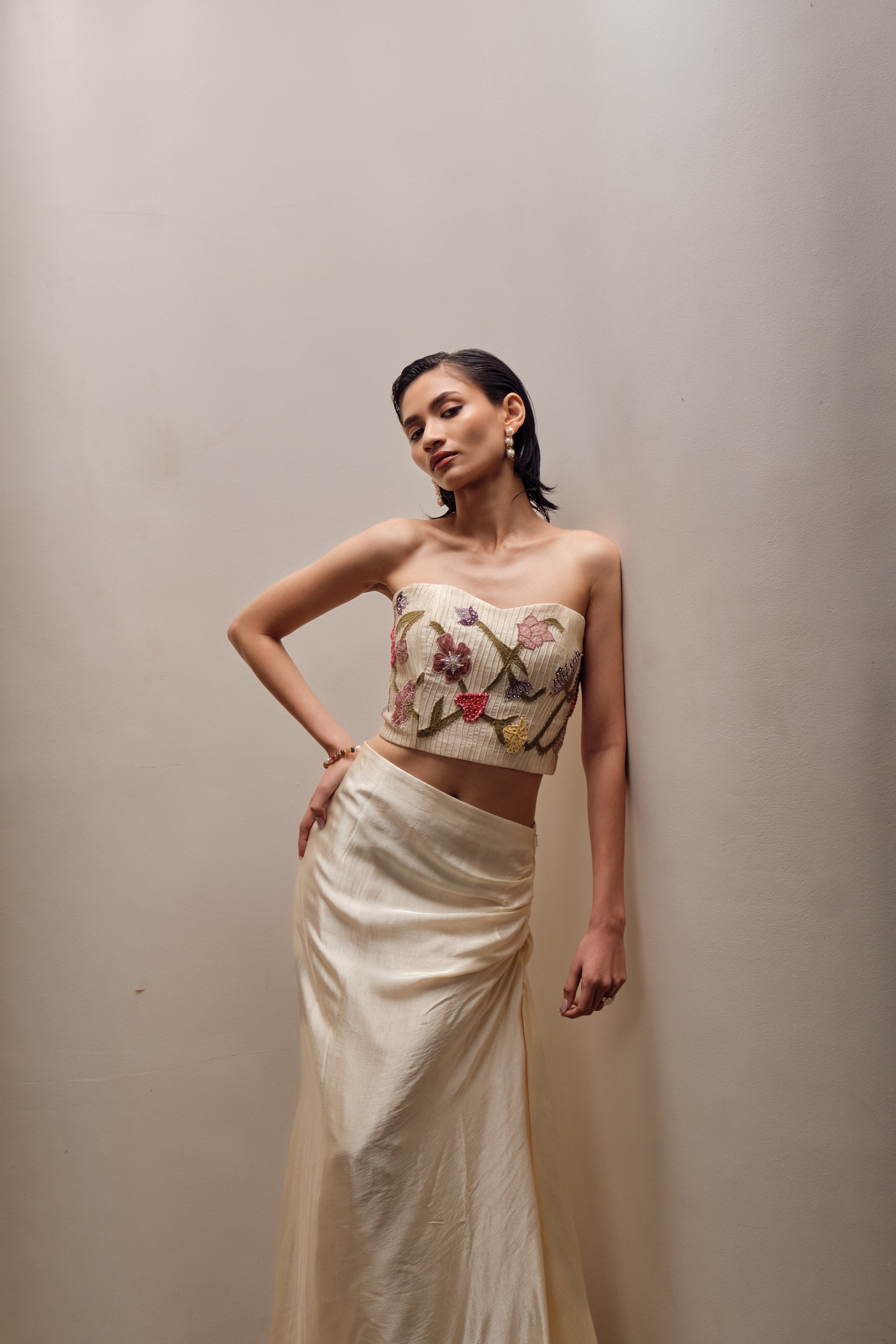 Butter Cream Cascade Draped Skirt