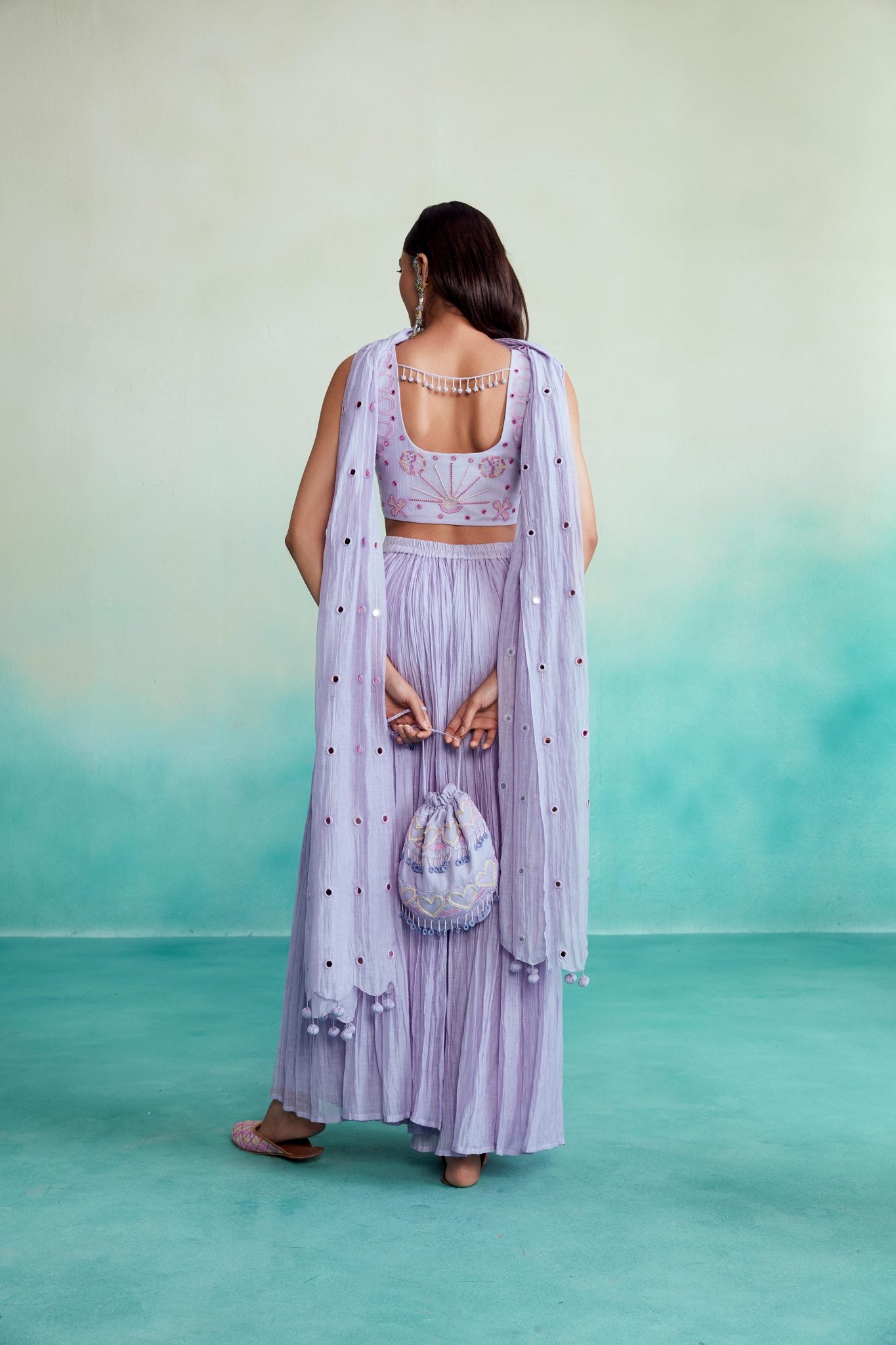 Lavender Hand embroidered Crop-top and Sharara set