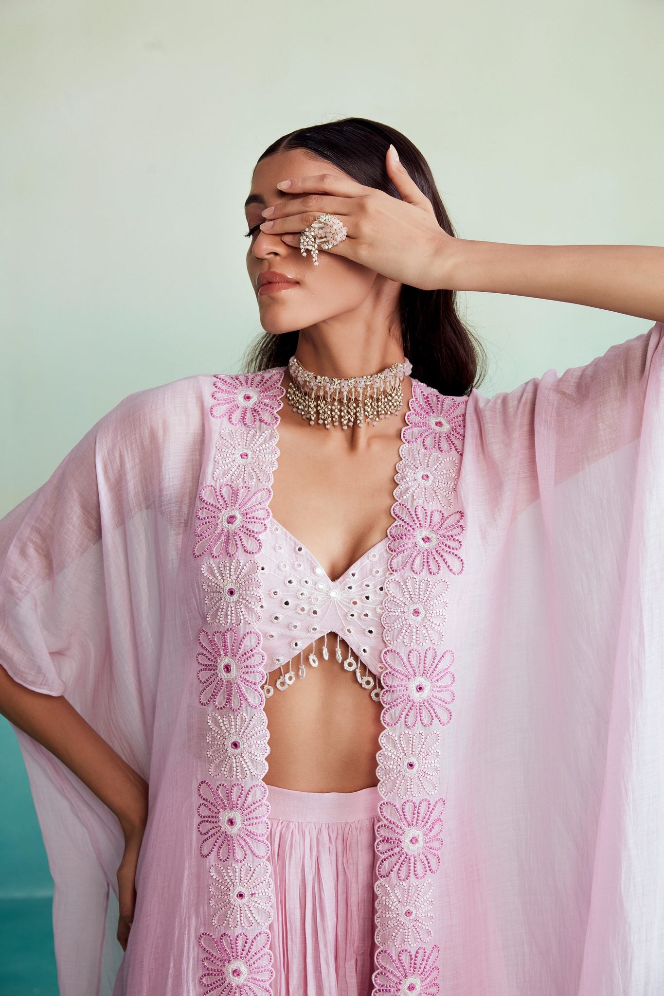 Orchid Pink Hand embroidered Jacket Crop-top & Sharara set