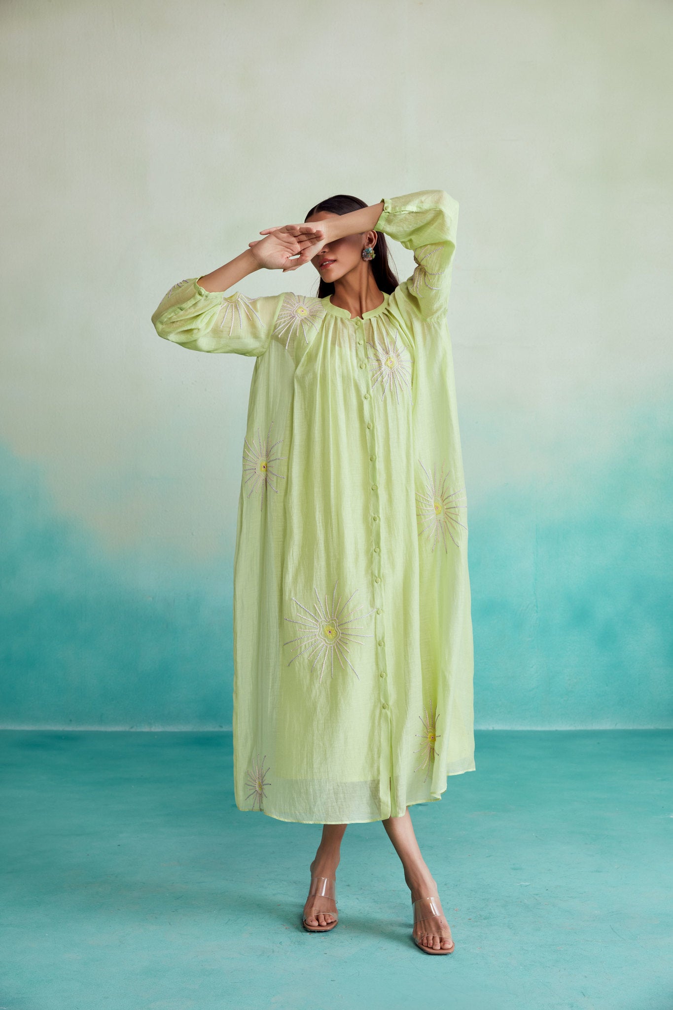 Lime Hand embroidered oversized Dress