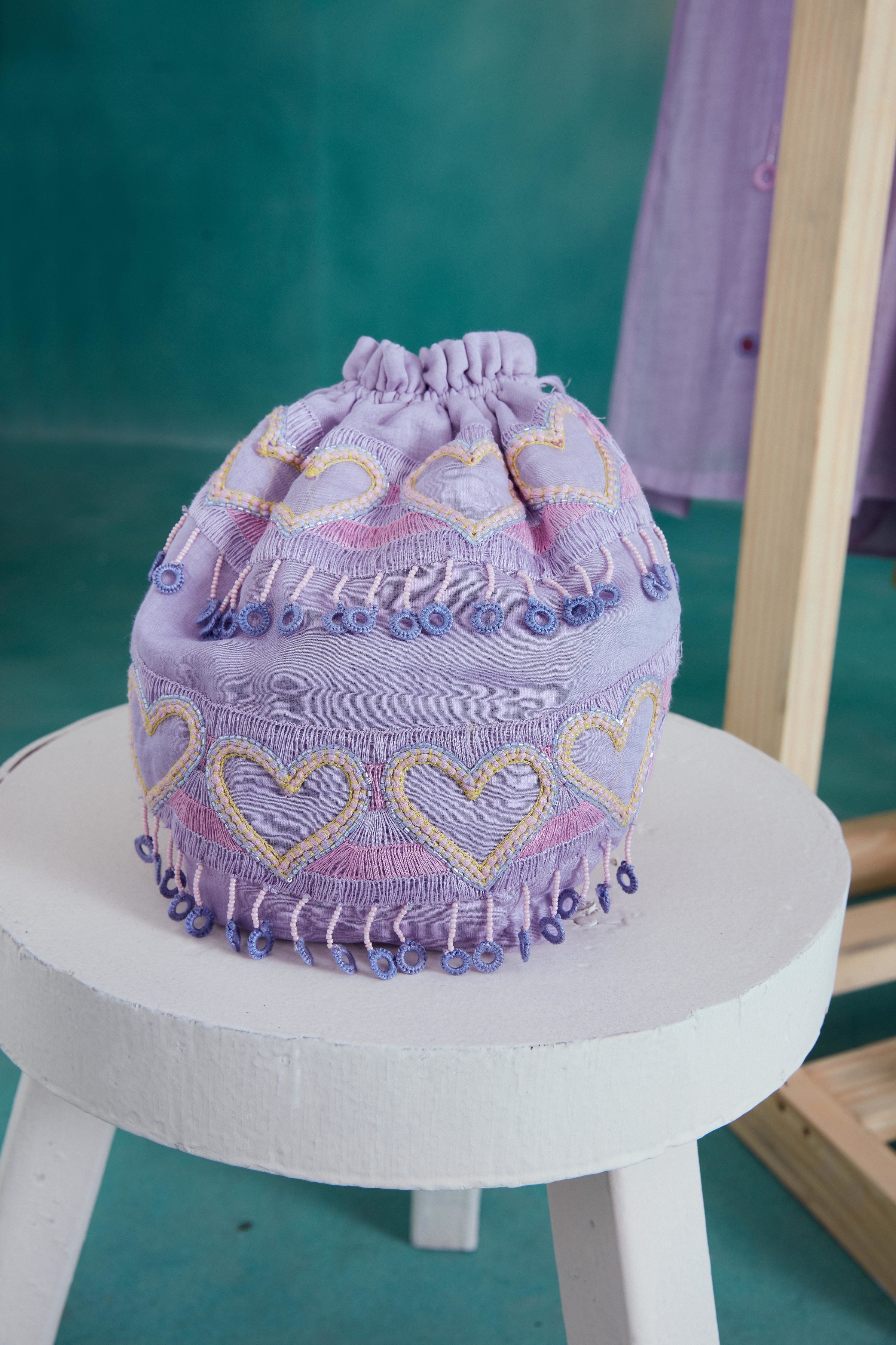 Digital Lavender Hand embroidered Potli Bag