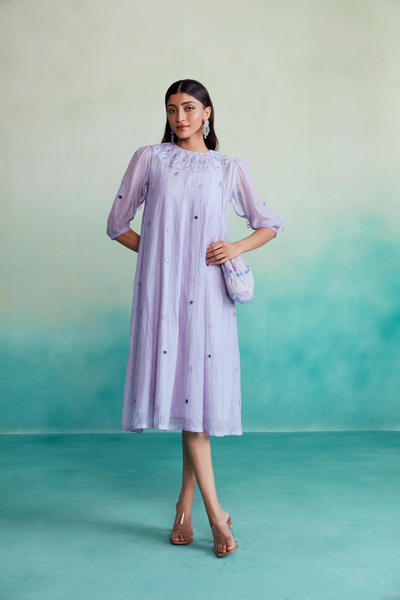Lavender Hand embroidered panelled Dress