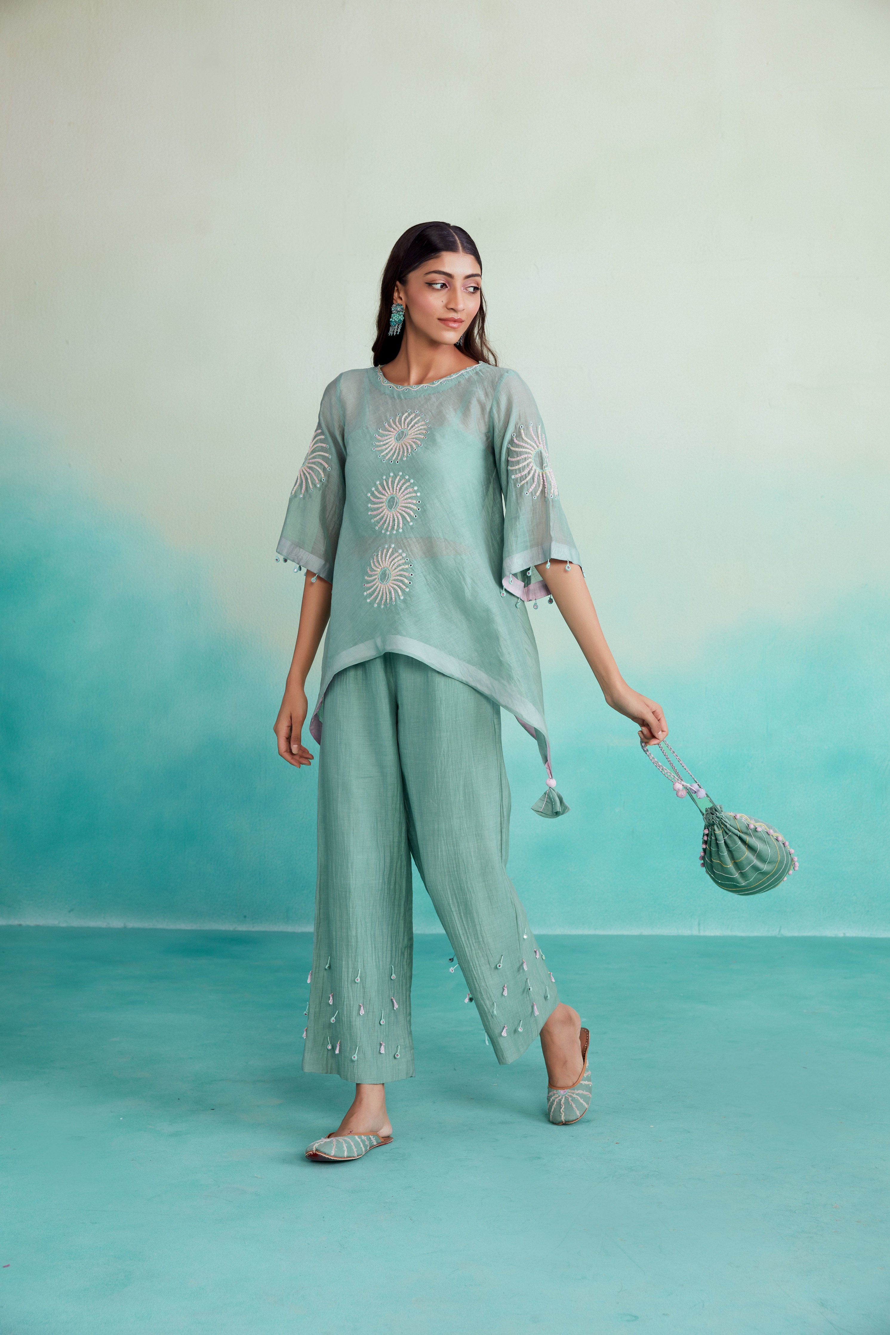 Mint Hand embroidered Co-ord set