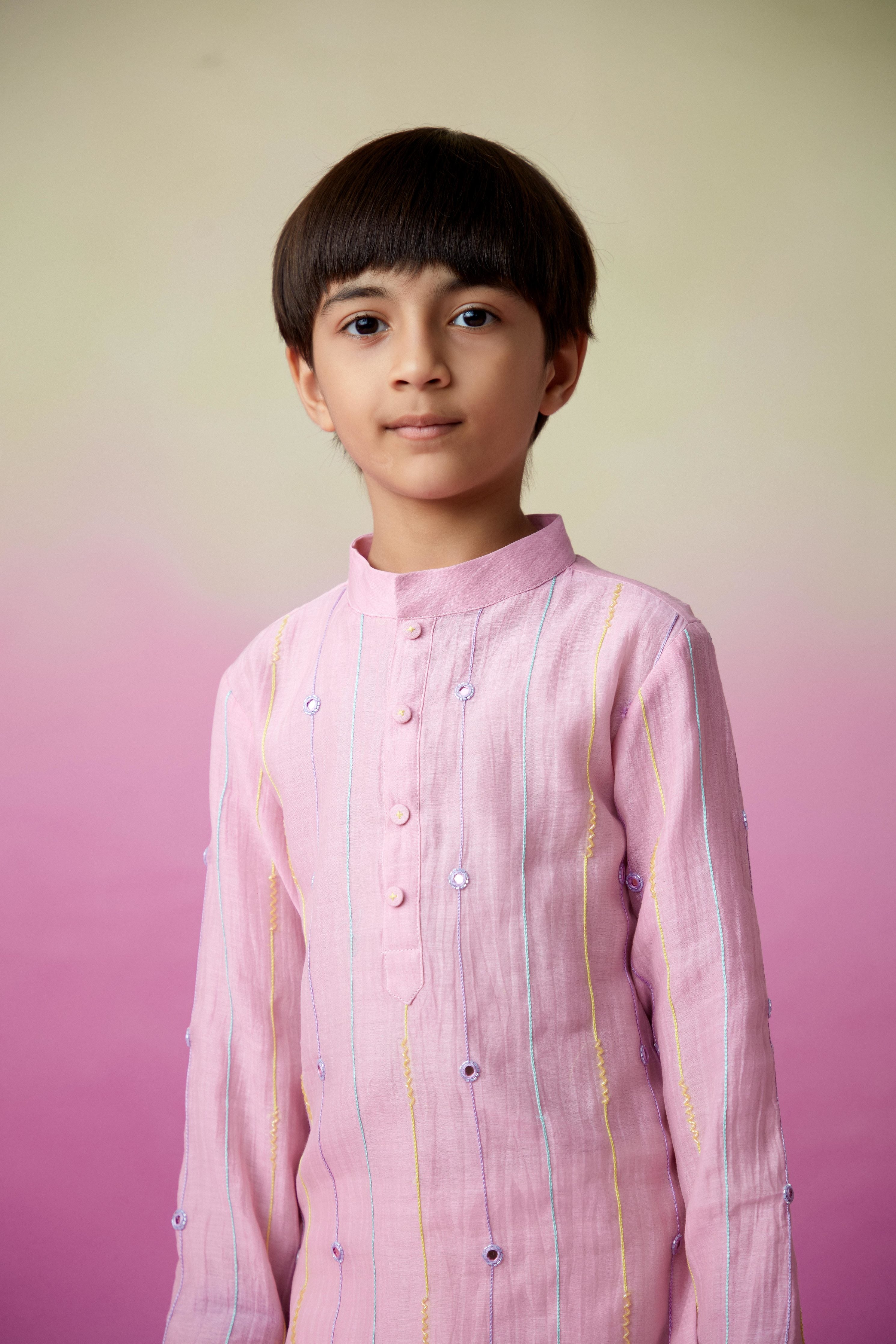 Orchid Pink Hand embroidered Kurta & Pants set for Boys