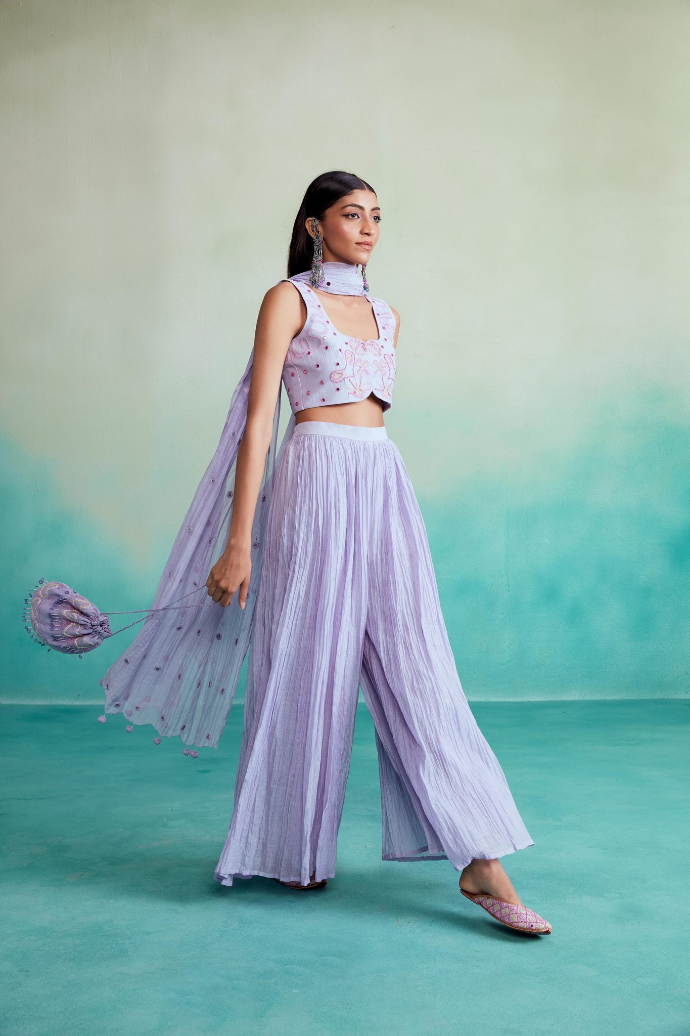 SAFAR BLUE JAAL CROP TOP ATTACHED DRAPE WITH SHARARA PANTS – Studio East6