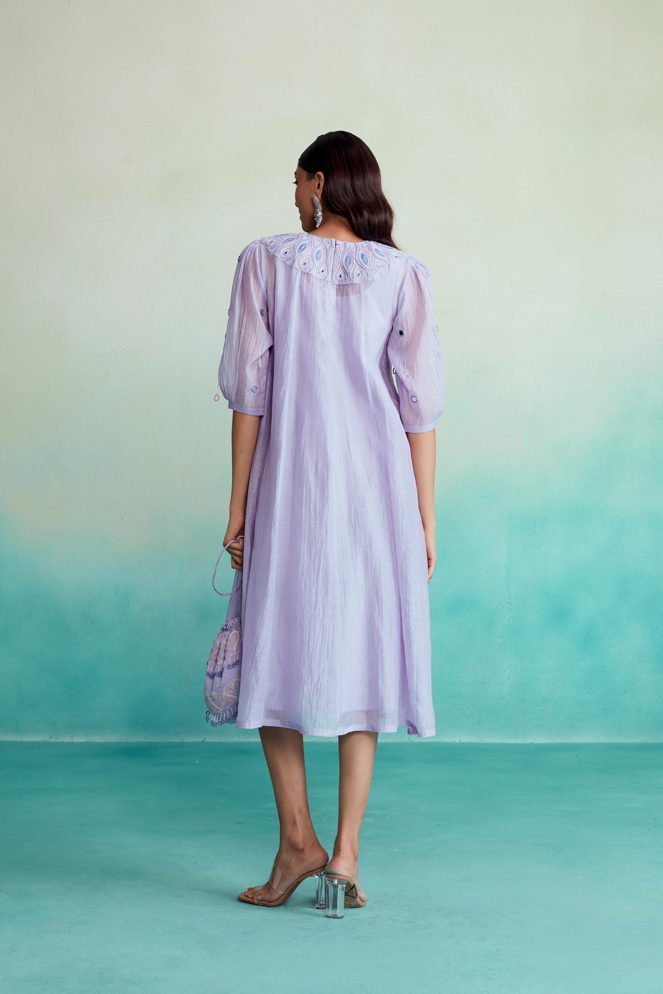 Lavender Hand embroidered panelled Dress