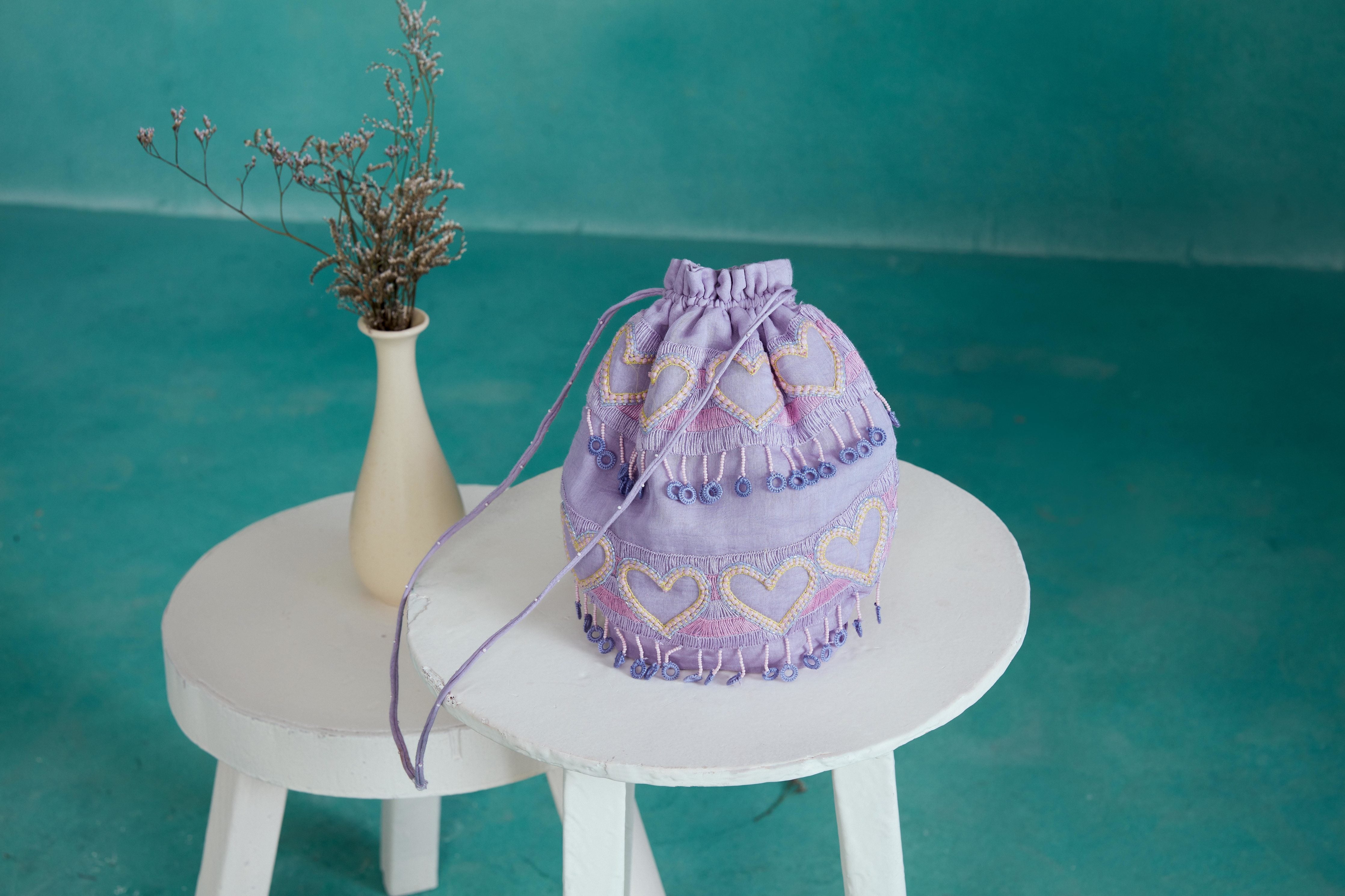 Digital Lavender Hand embroidered Potli Bag