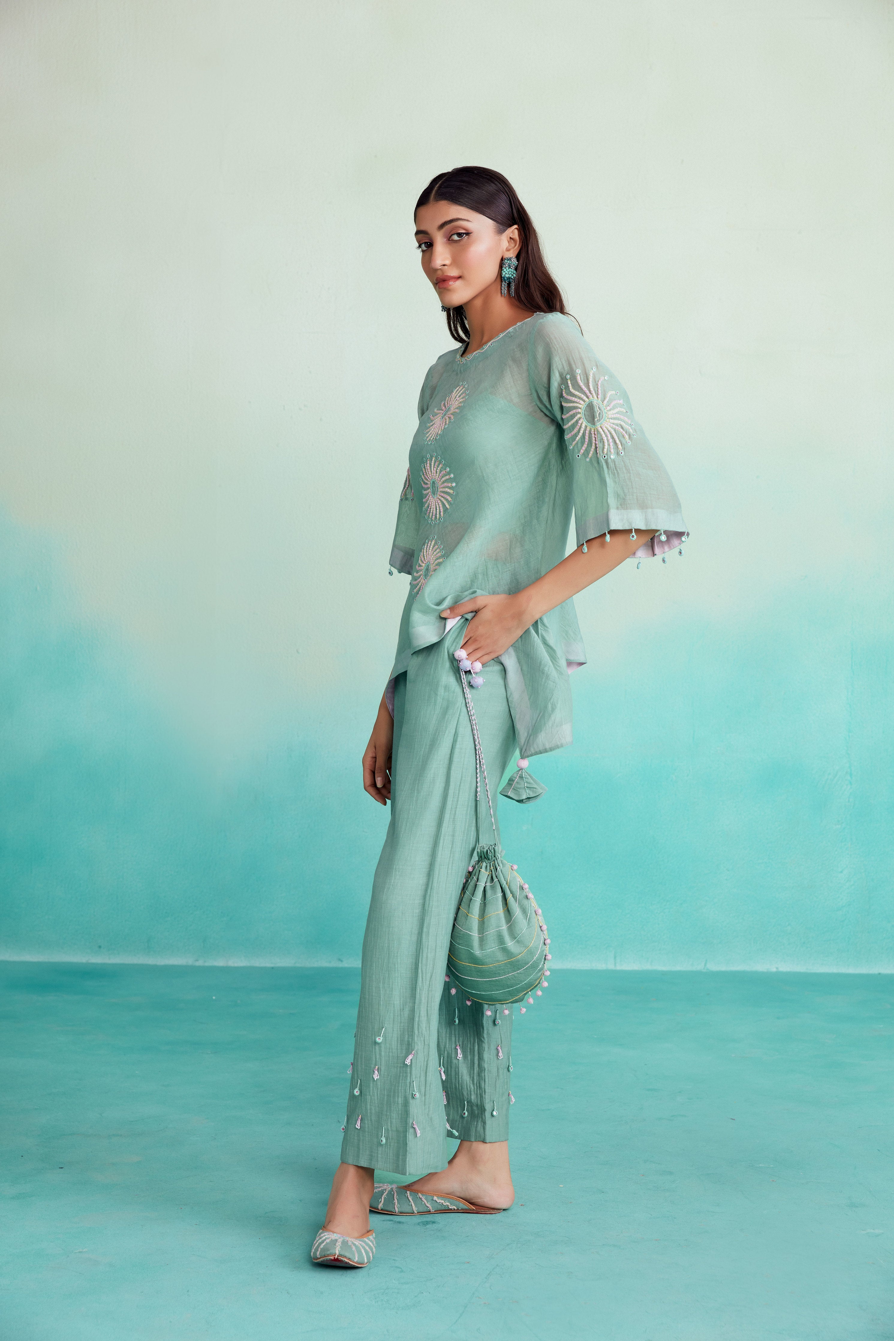 Mint Hand embroidered Co-ord set