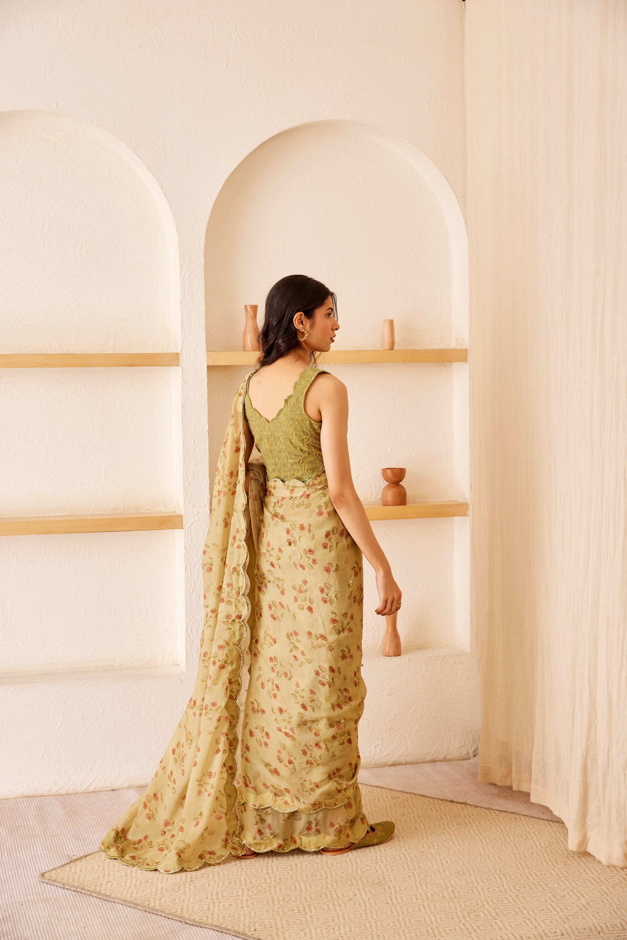 Green chanderi silk hand embroidered blouse