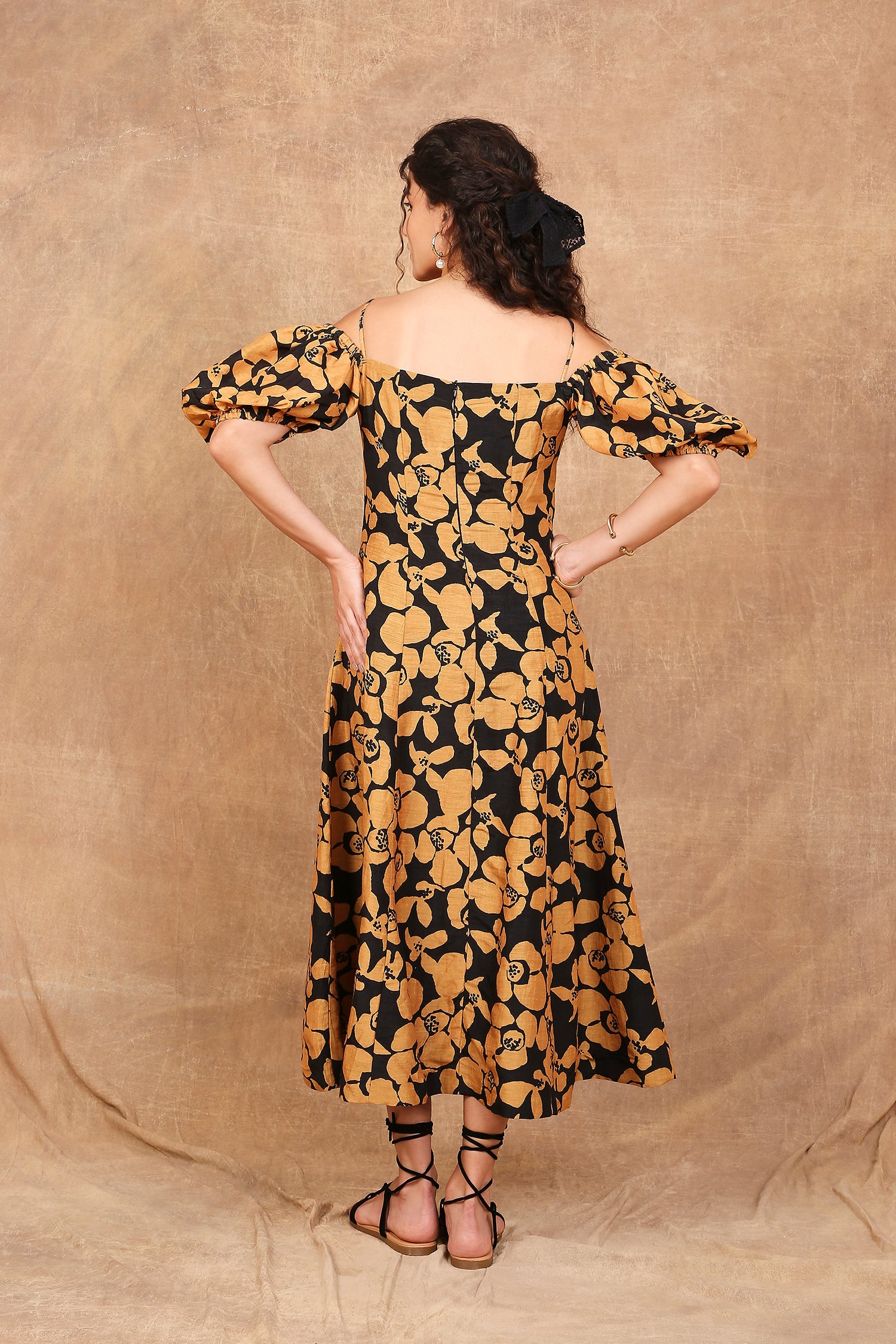 Mustard Bloom Puff Dress