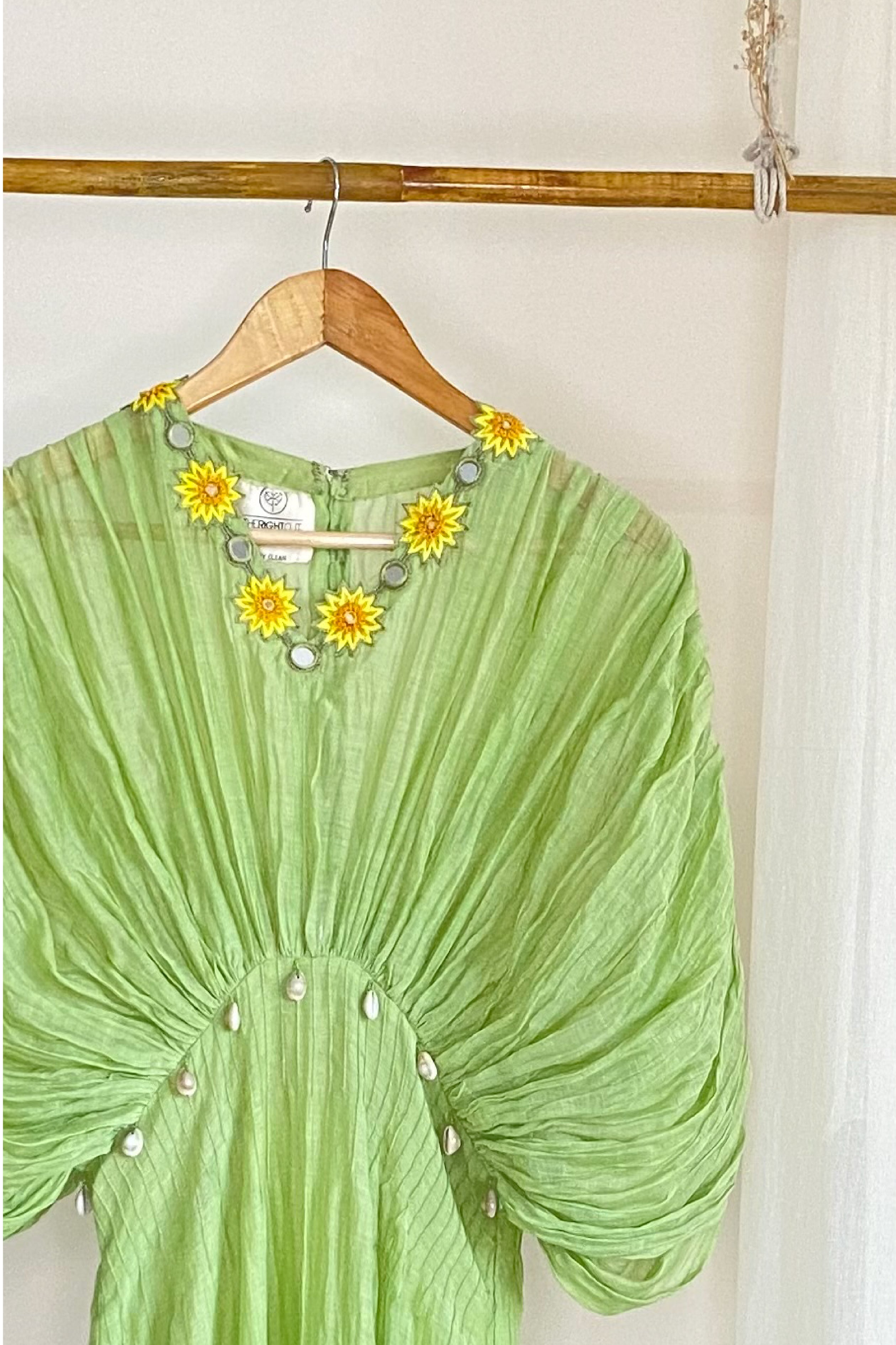 Green cotton chanderi hand embroidered dress The right cut store Green cotton chanderi hand embroidered dress The right cut store