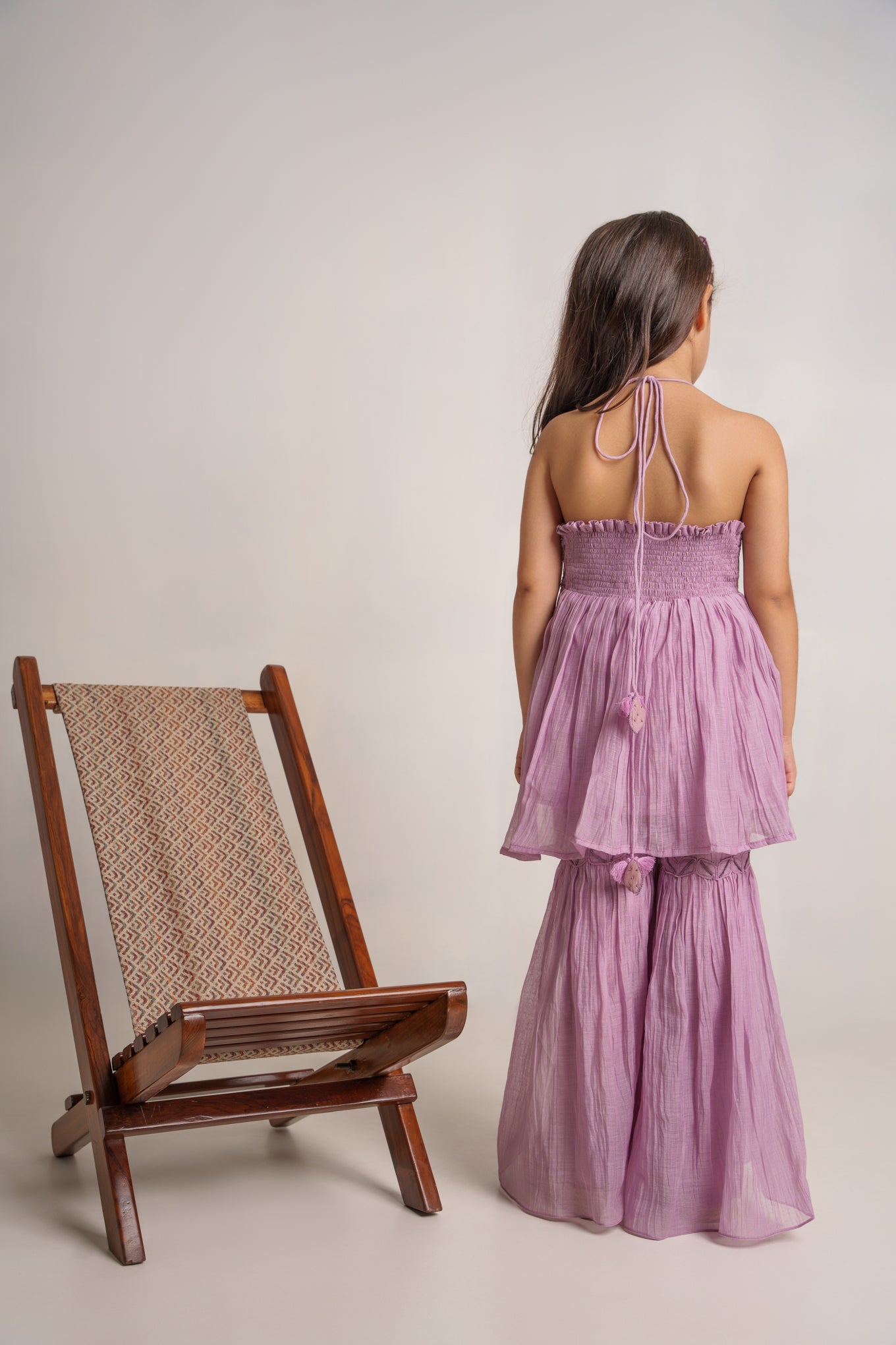 Lavender chanderi silk hand embroidered kurta set