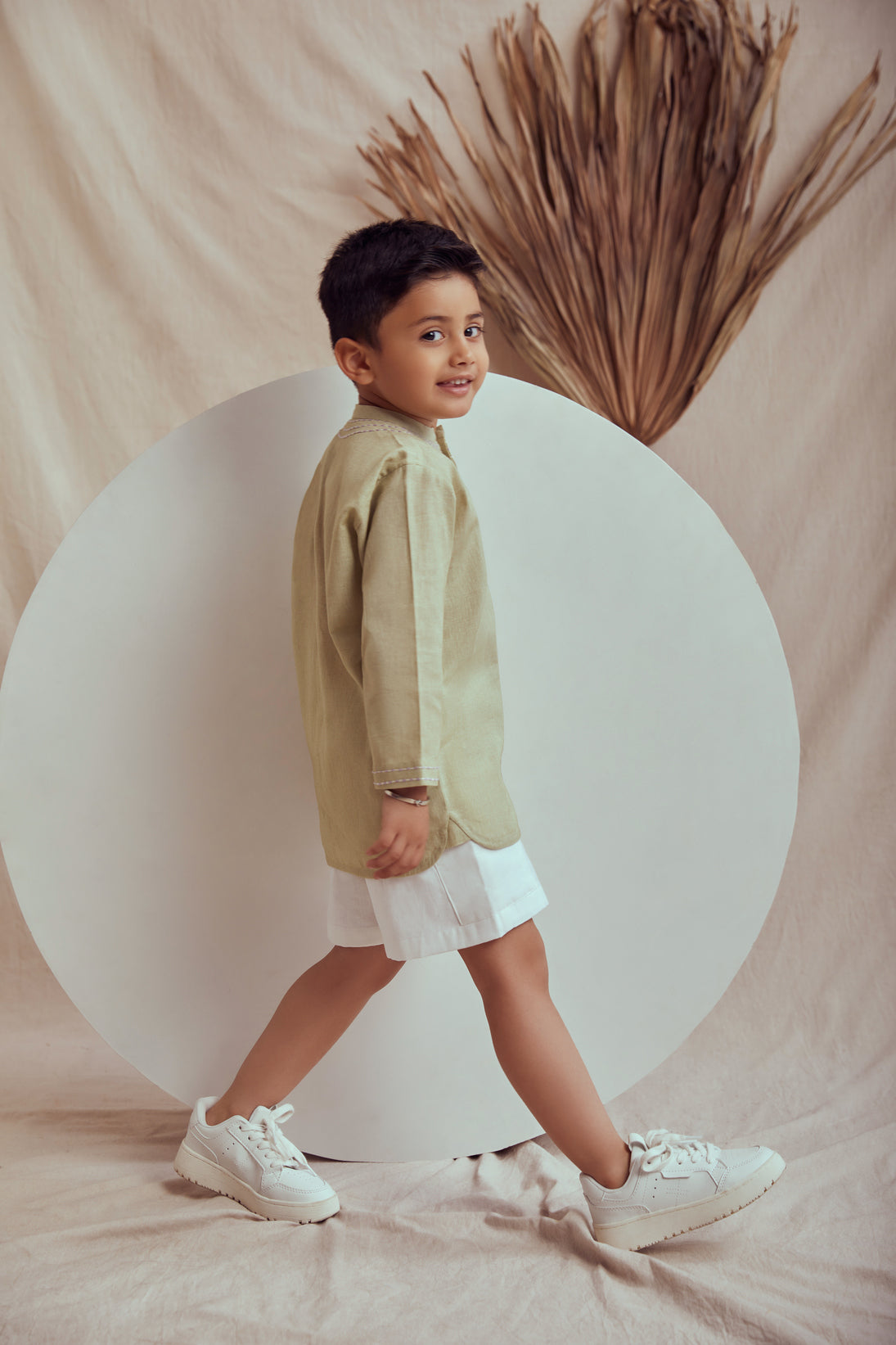 Linen set hand embroidered shirt and white shorts