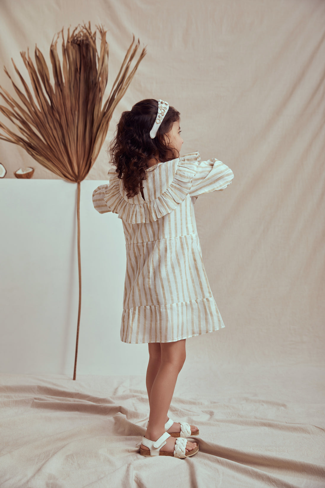 Cotton stripe printed short pleated dress