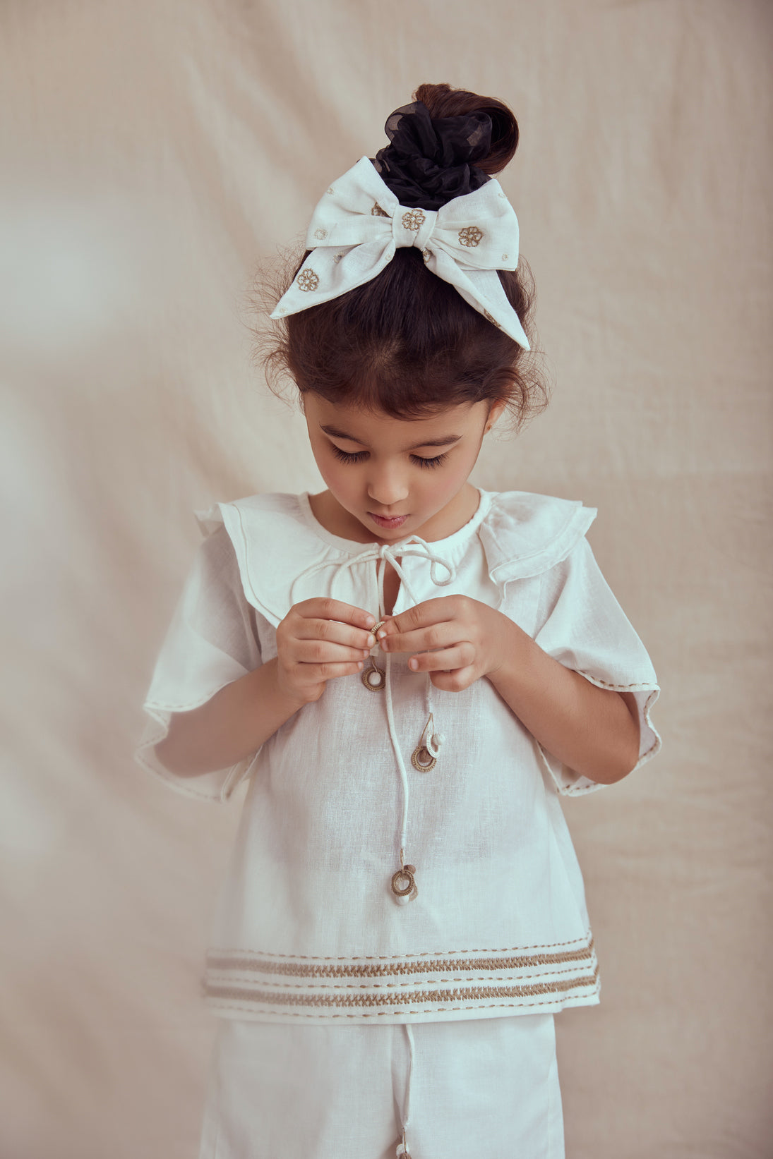 white linen hand embroidered co-ord set