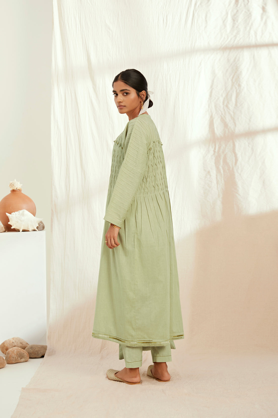 Green cotton and linen jacket co-ord set