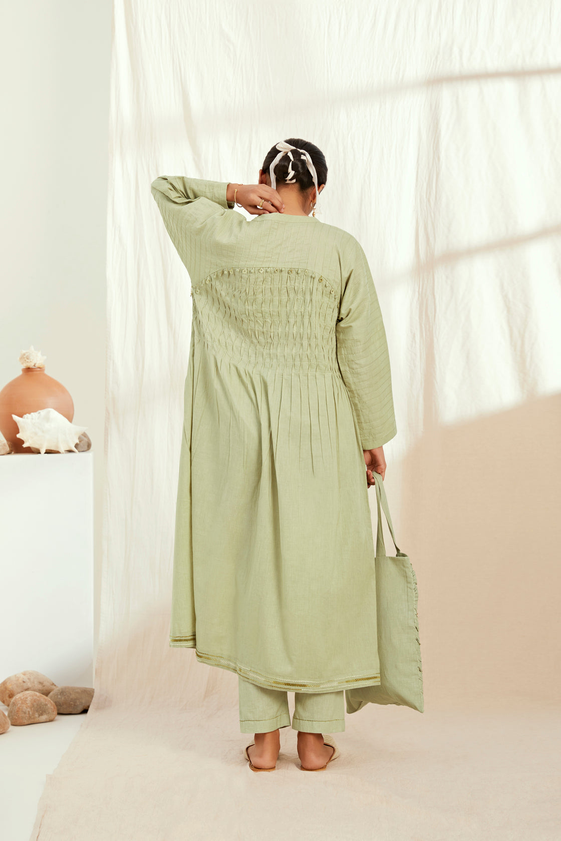 Green cotton and linen jacket co-ord set