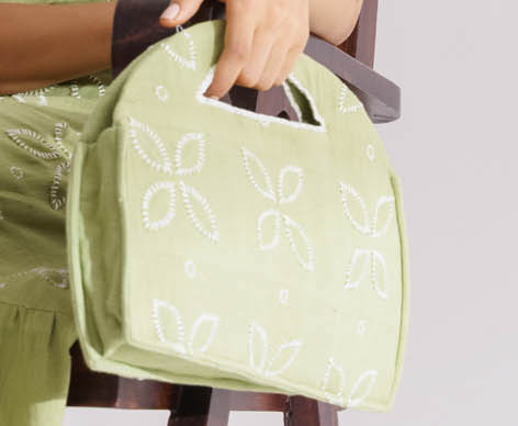Green handloom cotton hand embroidered bag
