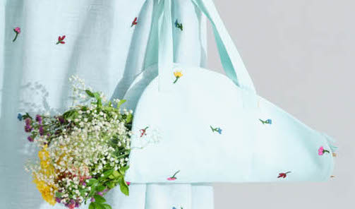 Blue handloom cotton hand embroidered bag