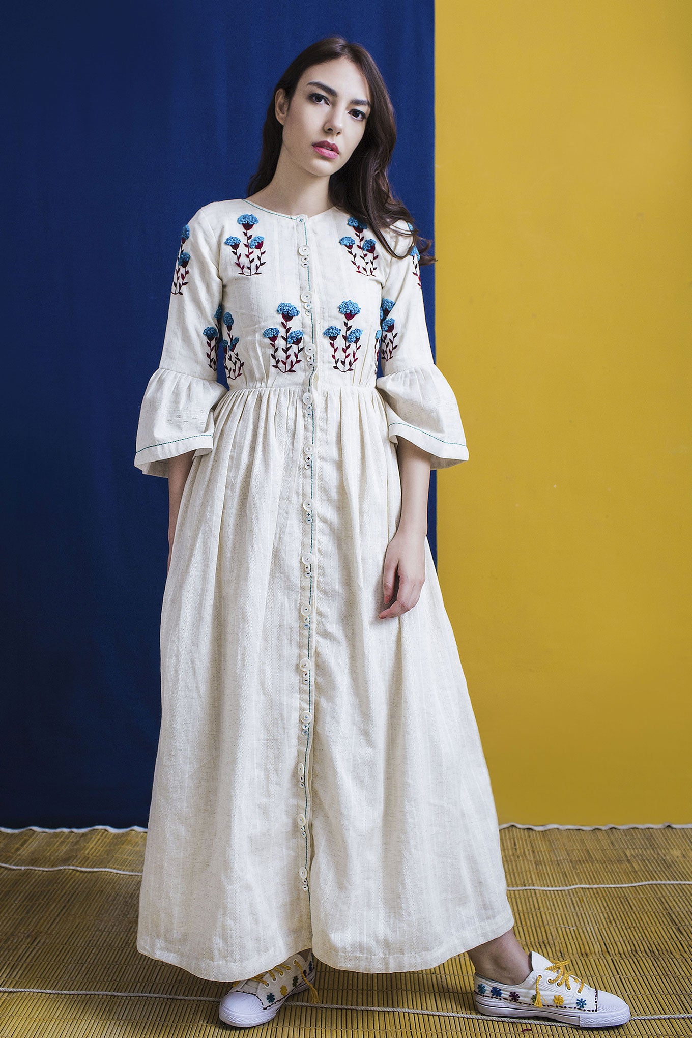 Ivory handloom hand embroidered dress